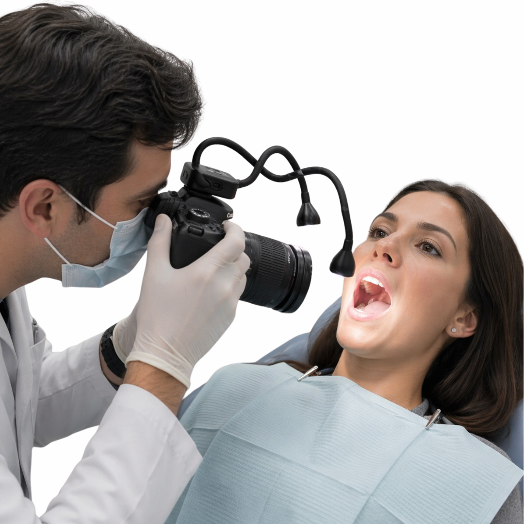 Iluminación LED Dual para Fotografía Dental – Compatible con Todos los Modelos de Cámara | Brillo Ajustable en 10 Niveles