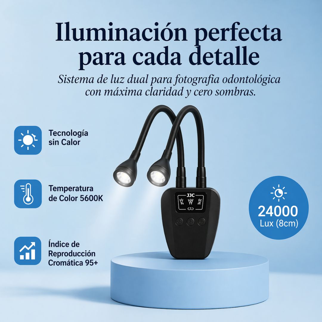 Iluminación LED Dual para Fotografía Dental – Compatible con Todos los Modelos de Cámara | Brillo Ajustable en 10 Niveles