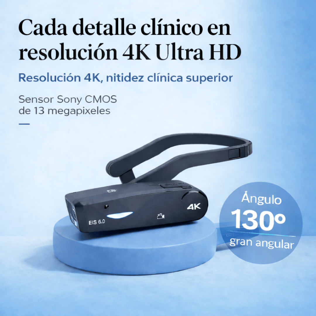 Cámara de Video Portátil 4K con Control Remoto para Grabación en Primera Persona para Procedimientos Estéticos y Médicos
