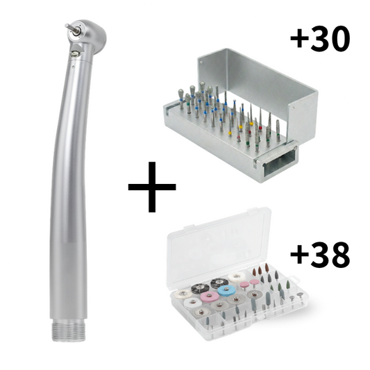 Kit Dental de Alta Velocidad con Pieza de Mano, Kit de Pulido y Acabado para Prótesis de 38 Piezas + 30 Fresas de Diamante
